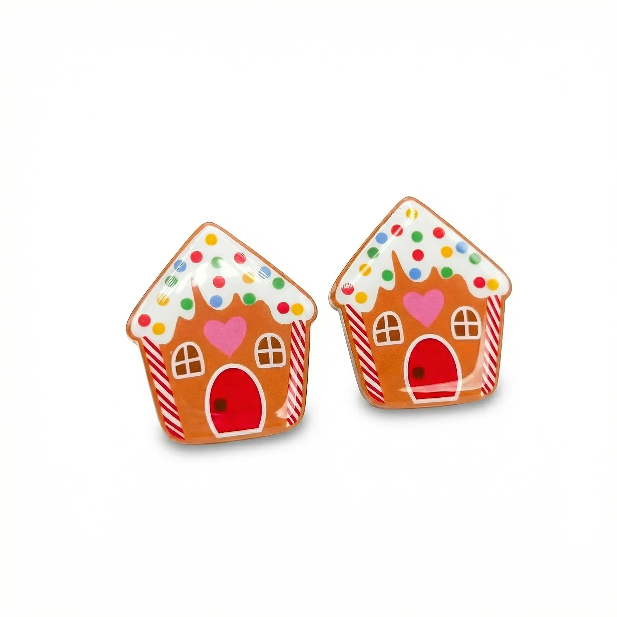 Gingerbread House Stud Earrings, Miniature Lightweight Holiday Costume Jewelry, Titanium Post Earrings for Casual Wear