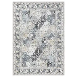 10x13 ft Low Pile Polyester Velvet Area Rug - Blue Rectangular Boho Persian Flower Printed, Machine Washable, Foldable Boho Persian Rug with Velvet Texture for Indoor Hallway & Bathroom Use