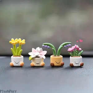 4pcs Cute Car Accessories, Potted Flower Car Decoration, Mini Dashboard Decoration, Showcasing Luxury Feel, Dashboard Accessories, Interior Accessories outdoorfun