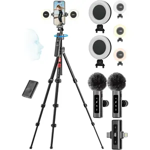 Vlogging Kit w/Remote,YouTube Starter Kit,Auto   Tripod for  w/Light,Phone Stand for Video Recording,Camera Mount Tripod, Lavalier Microphone