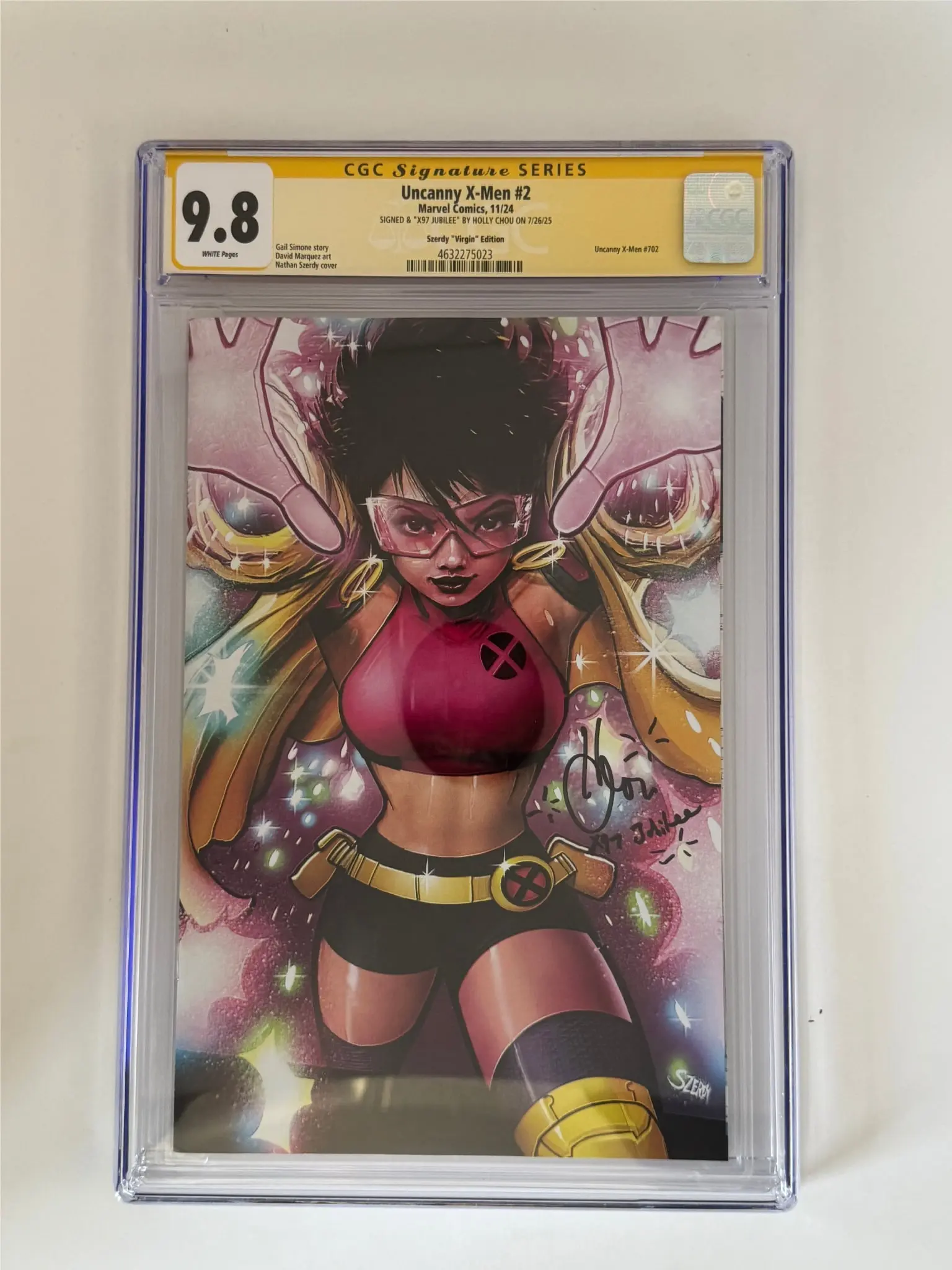 Uncanny X-Men #2 Collectible Comic Book - Nathan Szerdy Exclusive Virgin Variant, Holly Chou Signature, CGC 9.8 Yellow Label, Near Mint/Mint Jubilee Themed Comic