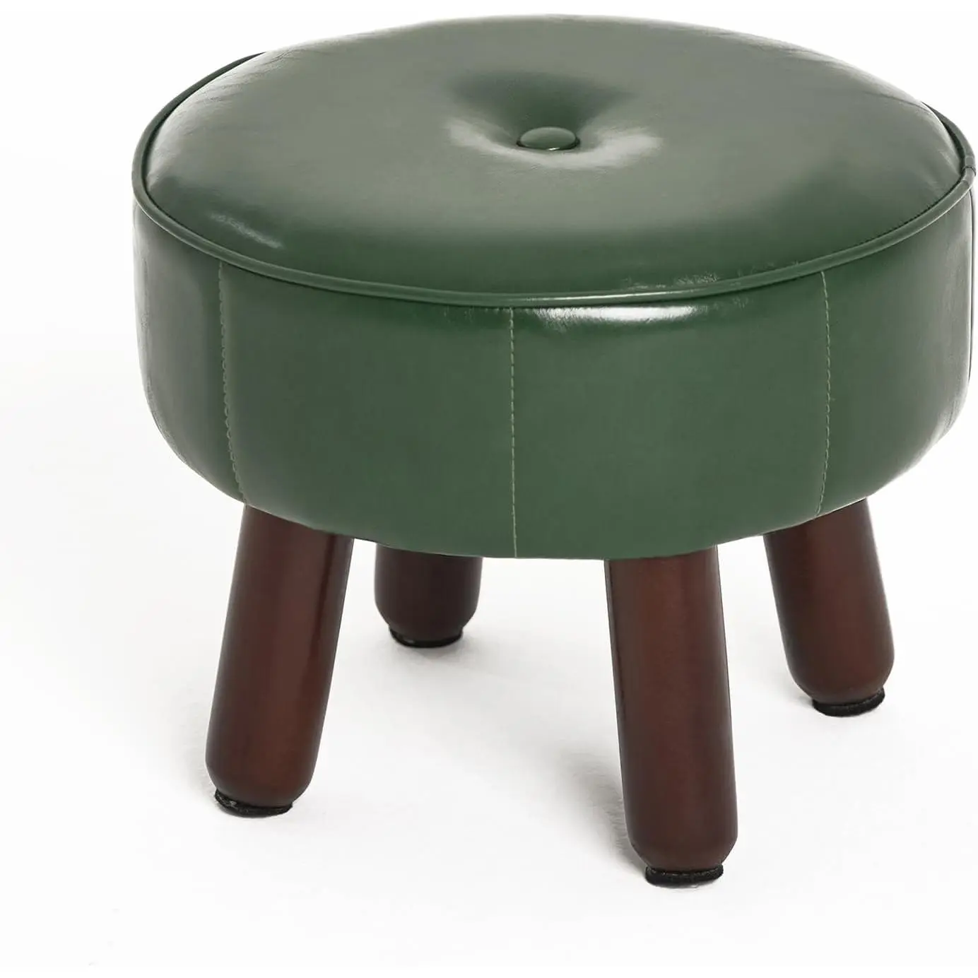13in Small Foot Stool Ottoman, Round Faux Leather Foot Rest for Couch, Under Desk Pouf Footstool Footrest with Non-Skid Rubber  for Ling Room, Bedroom, 13''L x 13''W x 10.2''H, Green