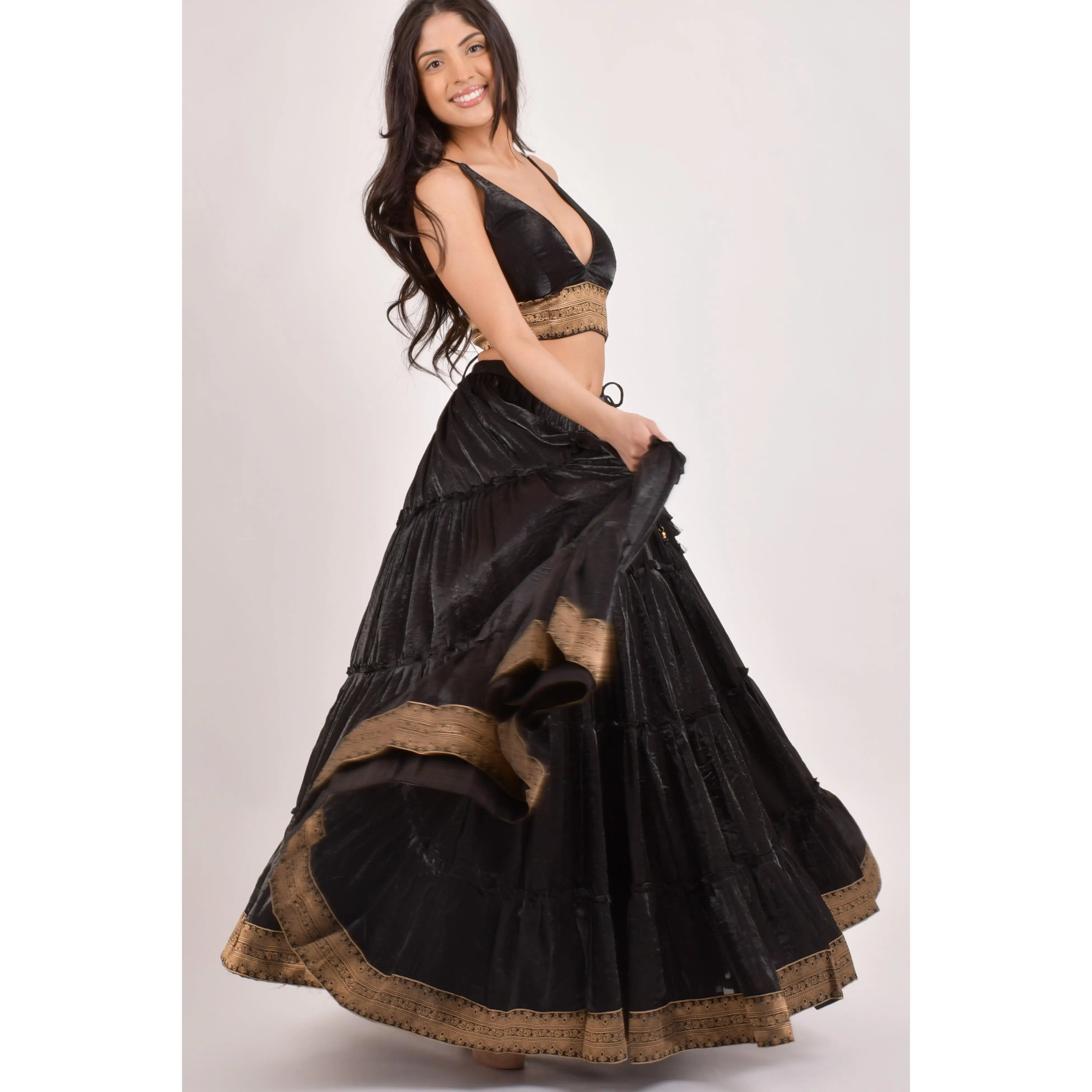 Ciara Black Tiered Lehenga Choli Set