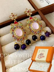 Gold-Tone Multi-Gemstone Peacock Dangle Earrings | Bohemian Flair Indian-Inspired | vintage jewelry,Festival Party Wedding | Luxury Gift, Versatile Accessory, Elegant Detailing