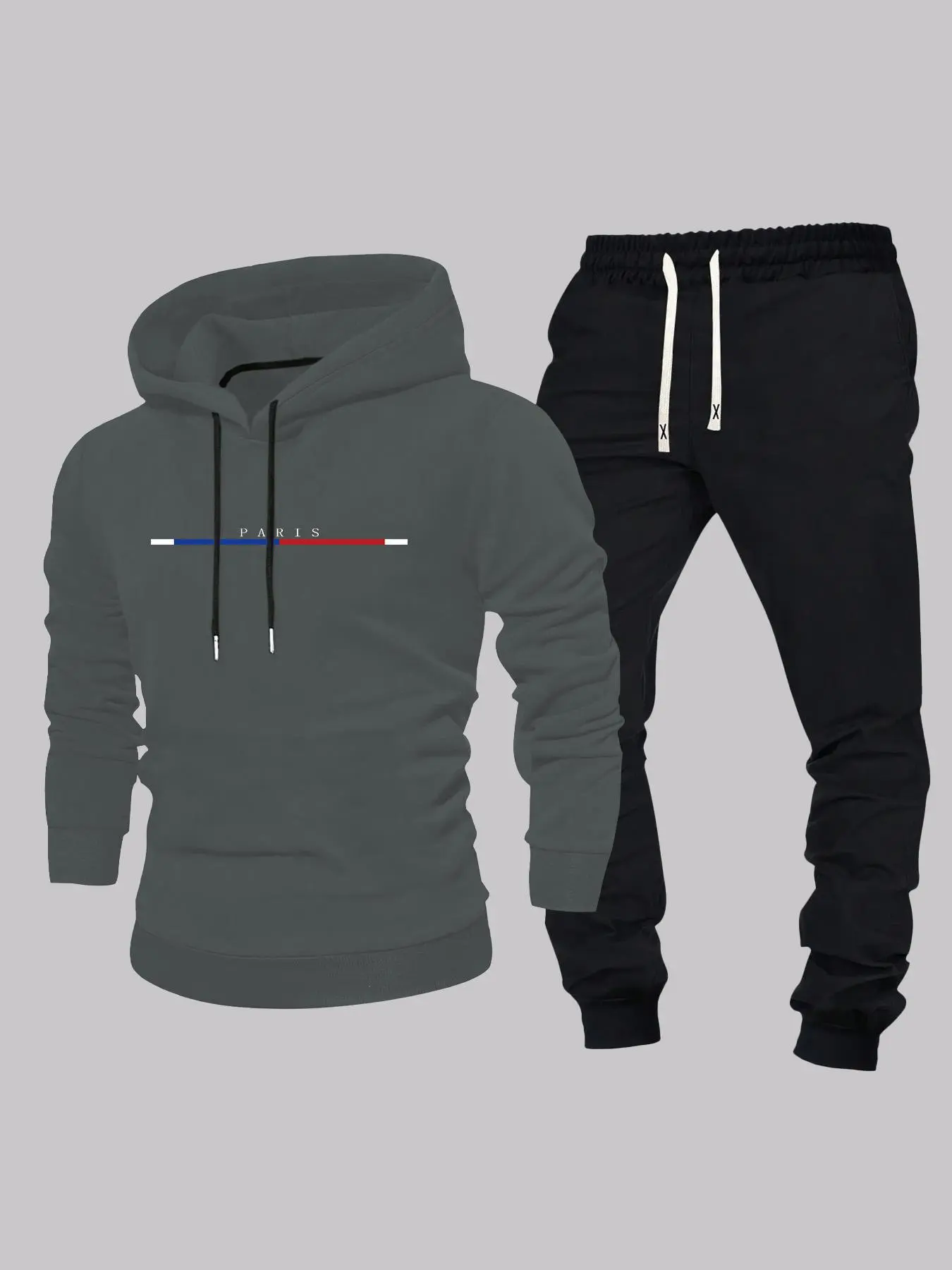 Men's Letter Print Zip Up Hoodie & Drawstring Waist Pockets Sweatpants Two-piece Set, Regular Fit Casual Long Sleeve Hooded Sweatshirt & Jogger Pants for Spring & Fall, Men's Two-piece Outfits for Daily Wear