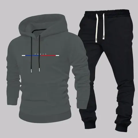 Men's Letter Print Zip Up Hoodie & Drawstring Waist Pockets Sweatpants Two-piece Set, Regular Fit Casual Long Sleeve Hooded Sweatshirt & Jogger Pants for Spring & Fall, Men's Two-piece Outfits for Daily Wear