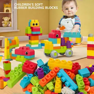 STEM Soft Building Block Sets for Kids,Mega Building Blocks for preschool.Kids Educational Soft Plastic Building Blocks Toy, Large Grained Puzzle Construction Set for Boys & Girls, Creative Learning Playtime Fun
