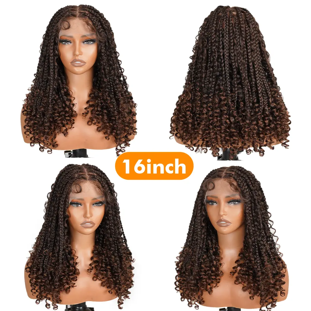 SuperNova #T1B/30 16 Inch Full Lace Bohemian Box Braided Wig – Luxurious Synthetic Fiber, High-Quality, Natural-Looking, Trendy Hairpiece for Stunning Style and Comfort #SummerVibes Boho Box Braid