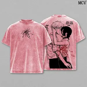 Denji vs Reze Chainsaw Man Tee Washed – The Movie Reze Arc Vintage Oversized Heavy Cotton Anime Manga T-Shirt, Double Printed Retro Unisex Streetwear Graphic Top Gift for Otaku Fans, by the Tragic Love Story Between a Devil Hunter and the Bomb Girl