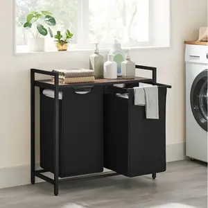 SONGMICS HOME VASAGLE Laundry Sorter with Top Shelf and Pull-Out Bag, Compartment Modern Irregular Laundry Basket Organiser SONGMICS HOME VASAGLE Laundry Sorter with Top Shelf and Pull-Out Bag, Compartment Modern Irregular Laundry Basket Organiser