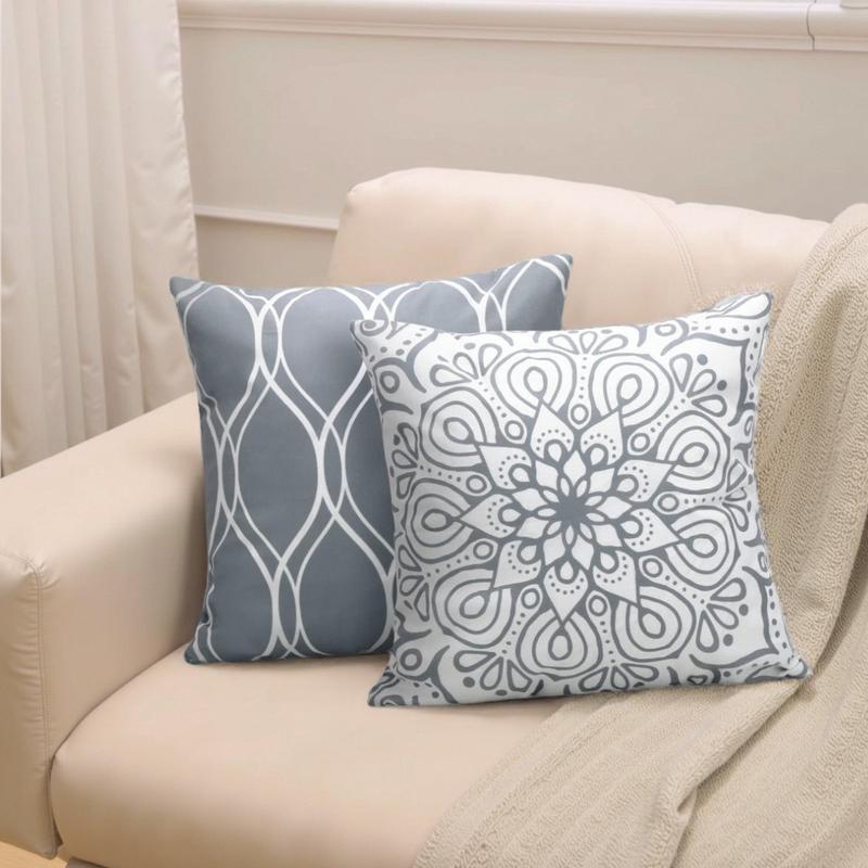 Modern Simple 8 Pack 2 Set Linen Throw Pillow Covers 18 X 18 Inch Geometric Print Gray White Line Pattern Square Cushions for Couch Patio Sofa Home Decor