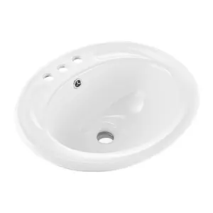 VEVOR Semi Recessed Bathroom Sink, 19.09x 16.73 Inch Oval White Ceramic Vessel Sink with Overflow Hole and 3 Faucet Holes, Drop in Modern Lavatory Vanity Bath Wash Bowl Basin, Ideal for Small SpacesVEVOR Super Brand Day