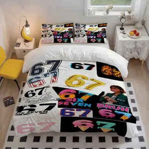 3Pcs Number 67 Design Patterned Polyester Skin-Friendly Bedding Set, Stylish Art Design, Christmas & Birthday Gift, Great for Bedroom & Guest Room, 1 Duvet Cover + 2 Pillowcases (No Insert)