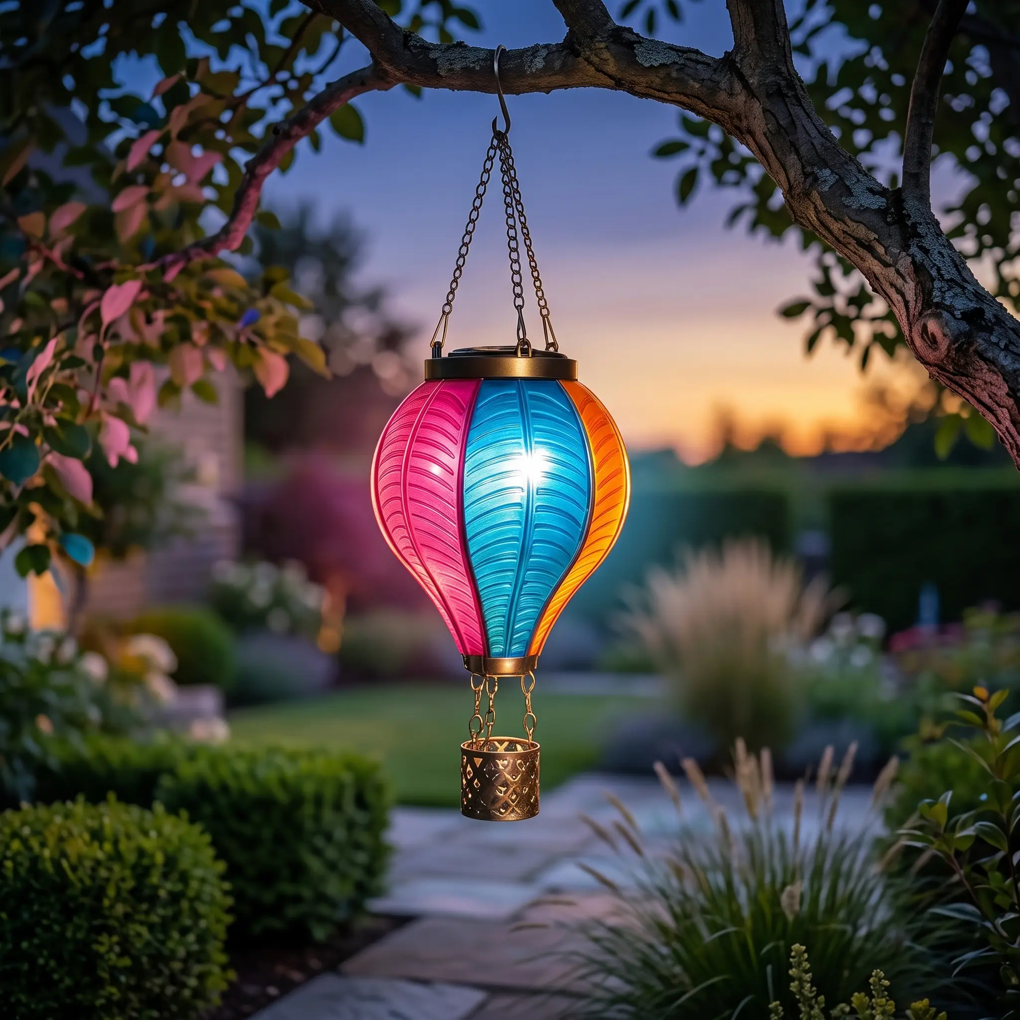 Solar Power Acrylic Hot Air Balloon Hanging Lanterns - Flickering Flame Effect, Waterproof, Ambient Glow Outdoor Decorative Lamps for Patio Home Improvement Lighting