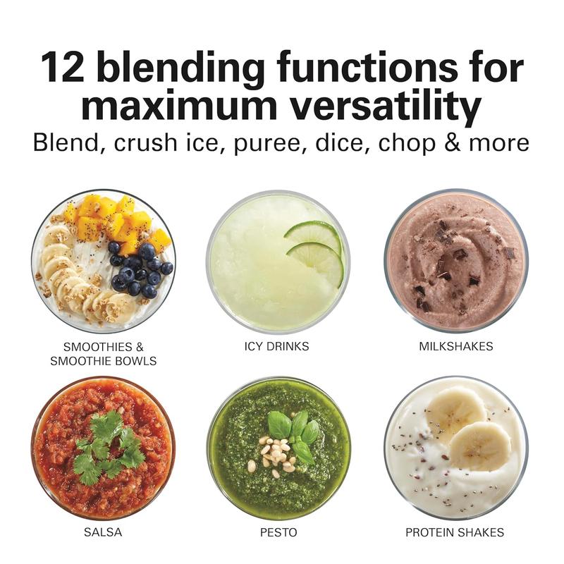 Hamilton Beach Power Elite Wave Action Blender For Smoothies, 40 Oz Glass Jar, 12 Functions Including Puree, Crush Ice, 700 Watts - Black (58148A)