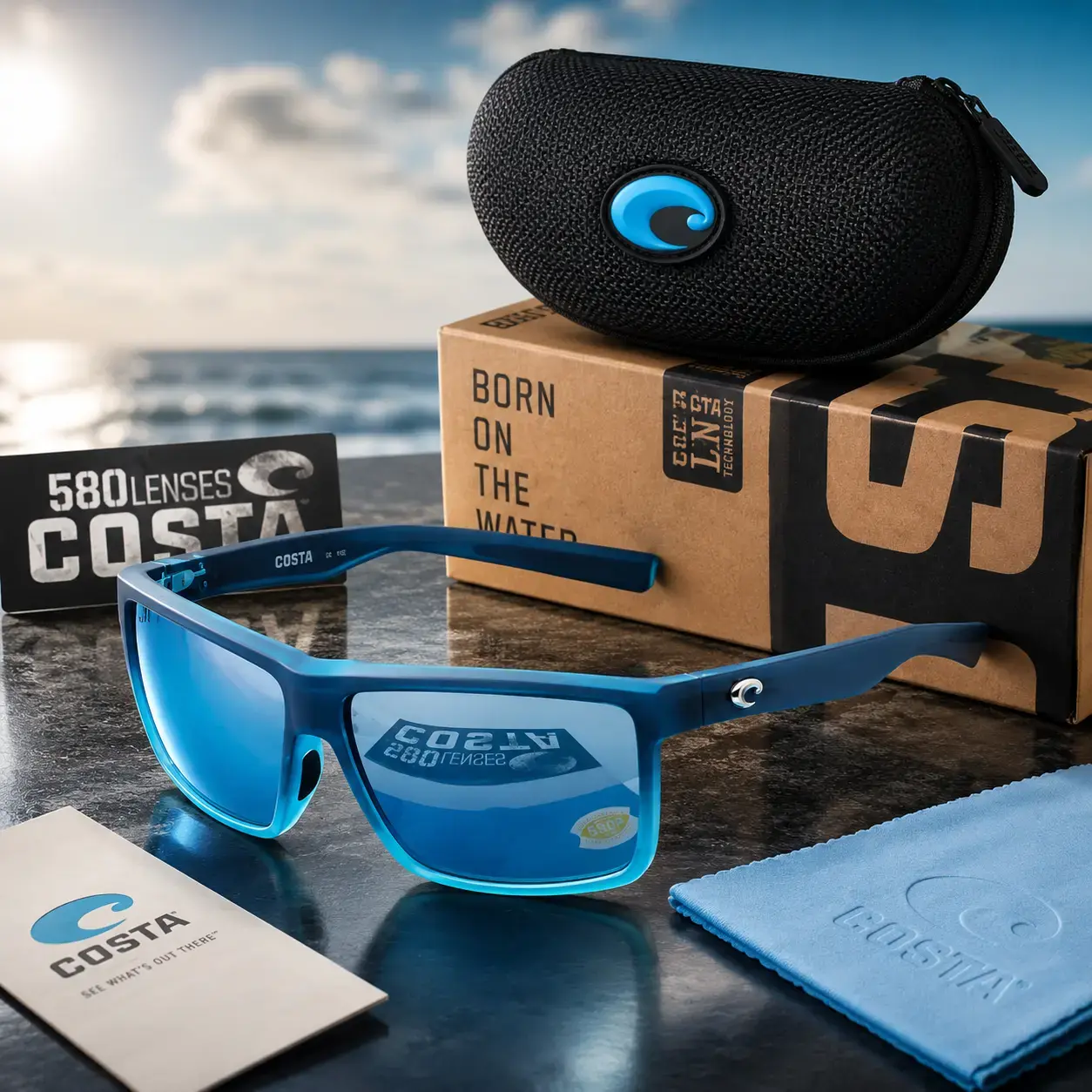 Costa Del Mar Men's Diego Matte Black /Blue Mirror Polarized Sunglasses 580p