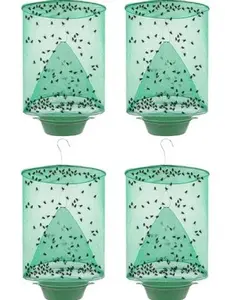 Ranch Hanging Fly Trap with Bait Tray, Foldable Reusable Net Catcher Cage, Easy to Hang Design for Farm, Garden, Market, Patio, Rubbish Station Indoor and Outdoor Use (4 Pack)
