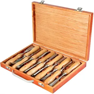 【Summervibes】VEVOR 12-Piece Wood Lathe Chisel Set, 3.75" Blade, Woodworking & Carving Tools with Wooden Case for Furniture & Root Crafting