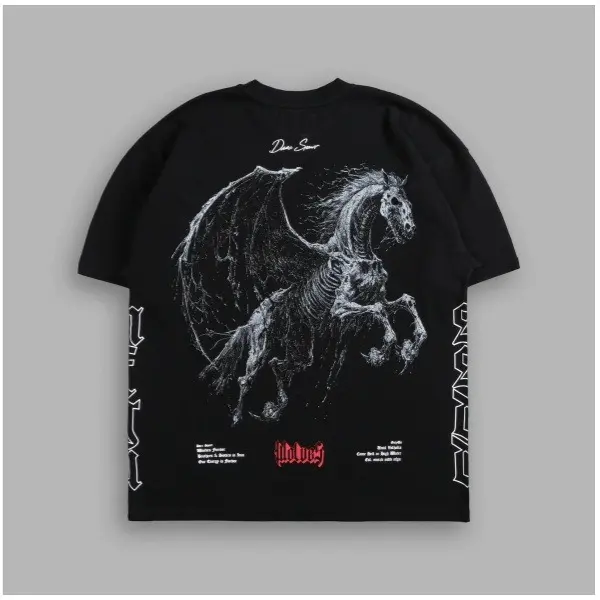 Darc Pegasus "Side By Side" Premium Tee in Black – Heavyweight American Streetwear Oversized Cotton Crewneck Graphic Tee
