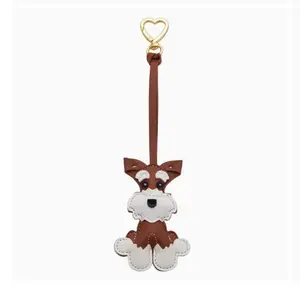 Schnauzer Dog Bag Charm | Chestnut Brown Keychain with Gold Heart Clasp