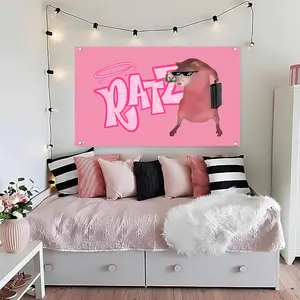 RATZs Pink Rat Funny Flag 3X5ft Durable Cave Wall Flag with Brass Grommet for College Dorm Decorations for Lawn Holiday Party Garden Yard Decor Banner