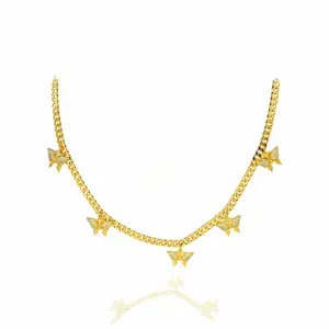 [5mm-19.29inches Cuban Butterfly Necklace] TX015 Unisex Chain & Link Elegant Design 5mm-19.29inches Adjustable Butterfly Charms Versatile for Men & Women