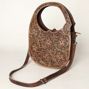 American Darling Clutch Bag Western Hand Tooled Floral Genuine Leather Purse with YKK Zipper and Tooled Strap