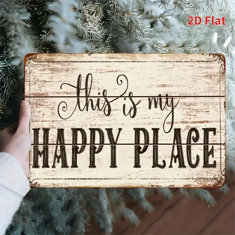 2D Flat, 1pc 2D Flat Print, "This is my happy place" Vintage Metal Iron Sign - Rustic Style Wall Art - Great for Home, Cafe, Garage Decor, Metal Outdoor Decor, Great for Room Decor, 8''x12''/ 30cm*20cm, 2D Flat, Perfect for Room Decor