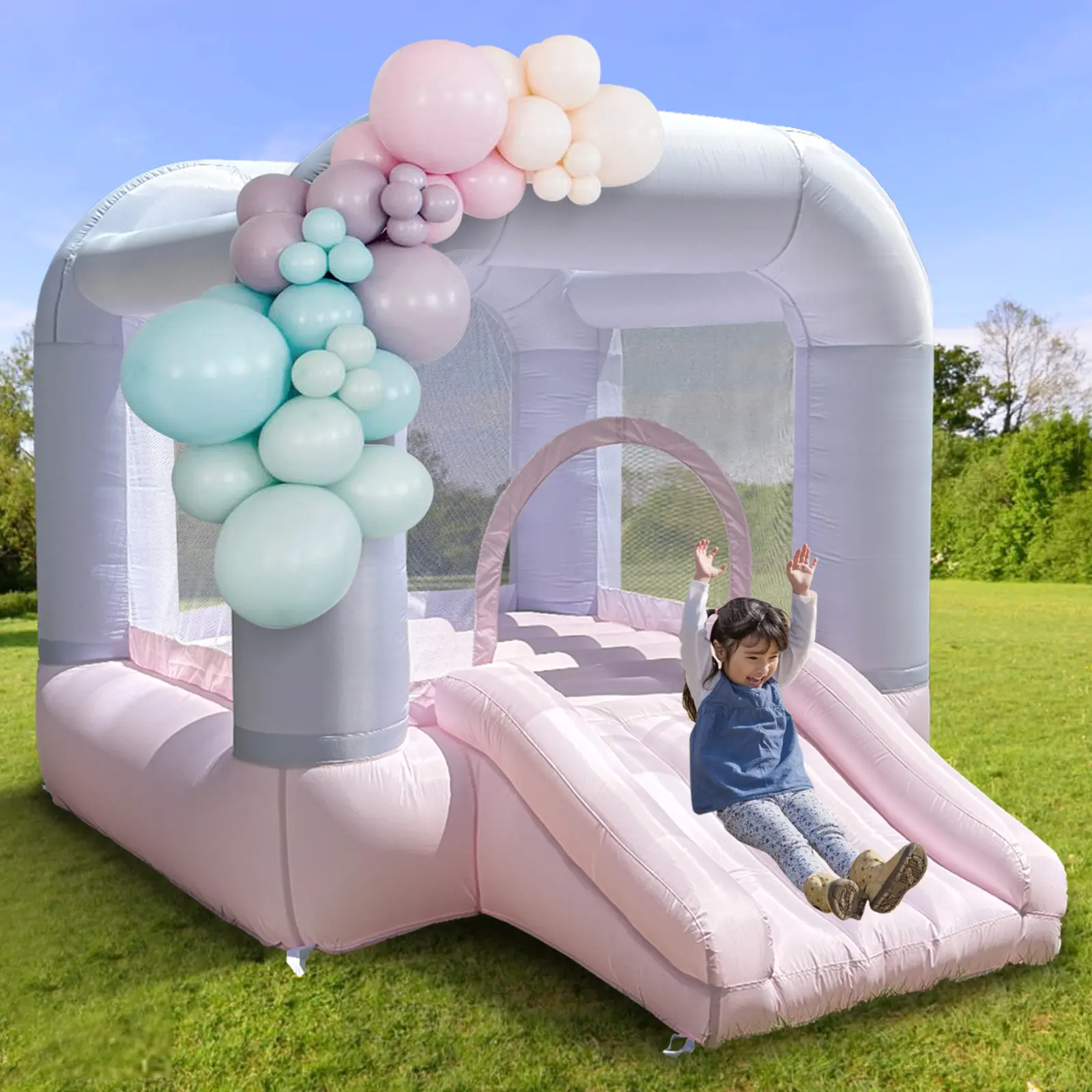 Pink Inflatable Bouncy House with Blower, Climb and Slide Structure, Multi-Use Outdoor Play Structure, Indoor Slide for Kids Toddlers, Ideal for Parties (Includes Bounce House Inflatables & Bouncy Castles Variants)