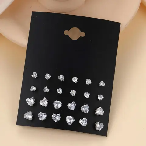 12 Pairs Women's Elegant Heart Design Stud Earrings Set, Rhinestone Decor Stud Earrings, Fashion Accessories for Women & Girls