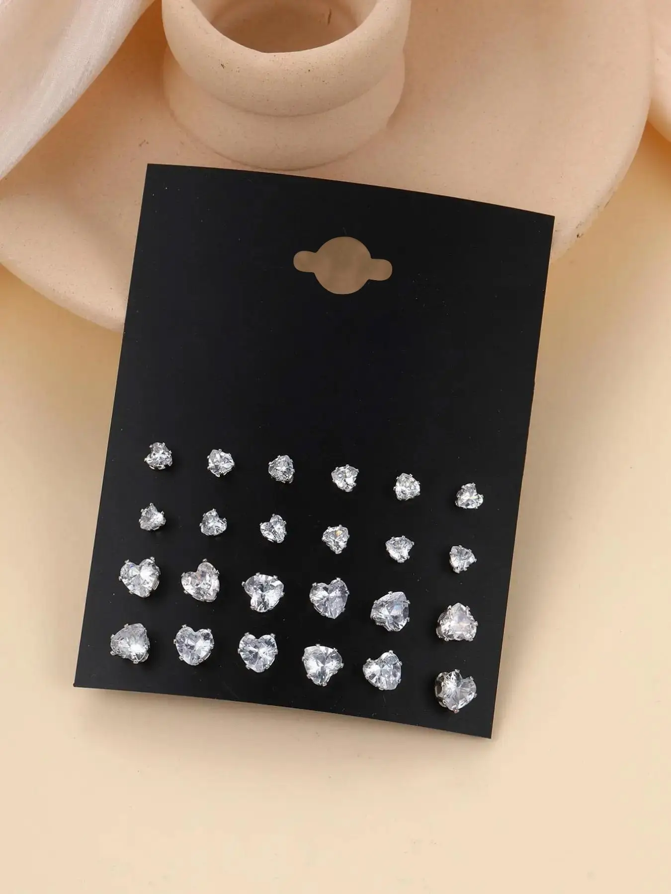 12 Pairs Women's Elegant Heart Design Stud Earrings, Rhinestone Decor Stud Earrings, Fashion Accessories for Women & Girls