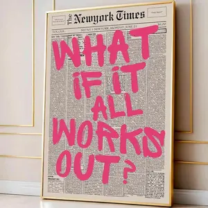 [Sale off up to 50%] [Free ship] [No Frame] Retro What If It All Works Out Newspaper Print, Typography Poster, Trendy Wall Art, Motivational Poster, Digital Print, What If Poster Print