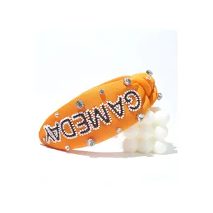 Orange Jeweled & Beaded Gameday Top Knot Headband