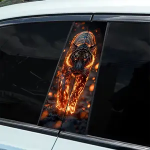 2-Piece Lava Flame Tiger Theme Car Sticker, Sticker for cars - Durable Vinyl B-Pillar Protective Film, Self-Adhesive Body Decor, Easy Installation, Weather Resistant Vehicle Accessories, Dynamic Art Design