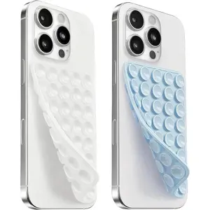 2 Pack Silicone Suction Cup Phone Case Mount Double Sided, Sticky Phone Grip with Higher Suction Power for Cell Phone, Hands-Free Phone Accessories for Selfies and Videos, Clear & Blue
