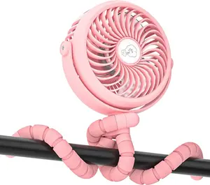 Stroller Fan, Pink and Black Baby Stroller Fans Clip On Car Seat, Battery Operated Portable Fan with 3 Level Wind Speeds and LED Lighting Available for Stroller, Car Seat and more