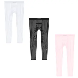 3-Pack Men's Sleek Thermal 67%Nylon 33%Spandex Base Layer 4-Way Stretch Quick-Dry for Running/Gym/Cold Ultrathin Bottoming Pant Sports Transparent High Elastic Comfortable Leggings Menswear Plain Beige Crewneck Mixed Color shapewear bottom Socks