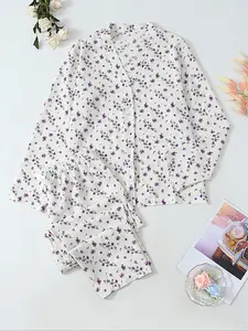 Women's Floral Print Long Sleeve Pajama Set, Comfortable Sleepwear for Spring & Fall, Ladies Nightwear, Loungewear