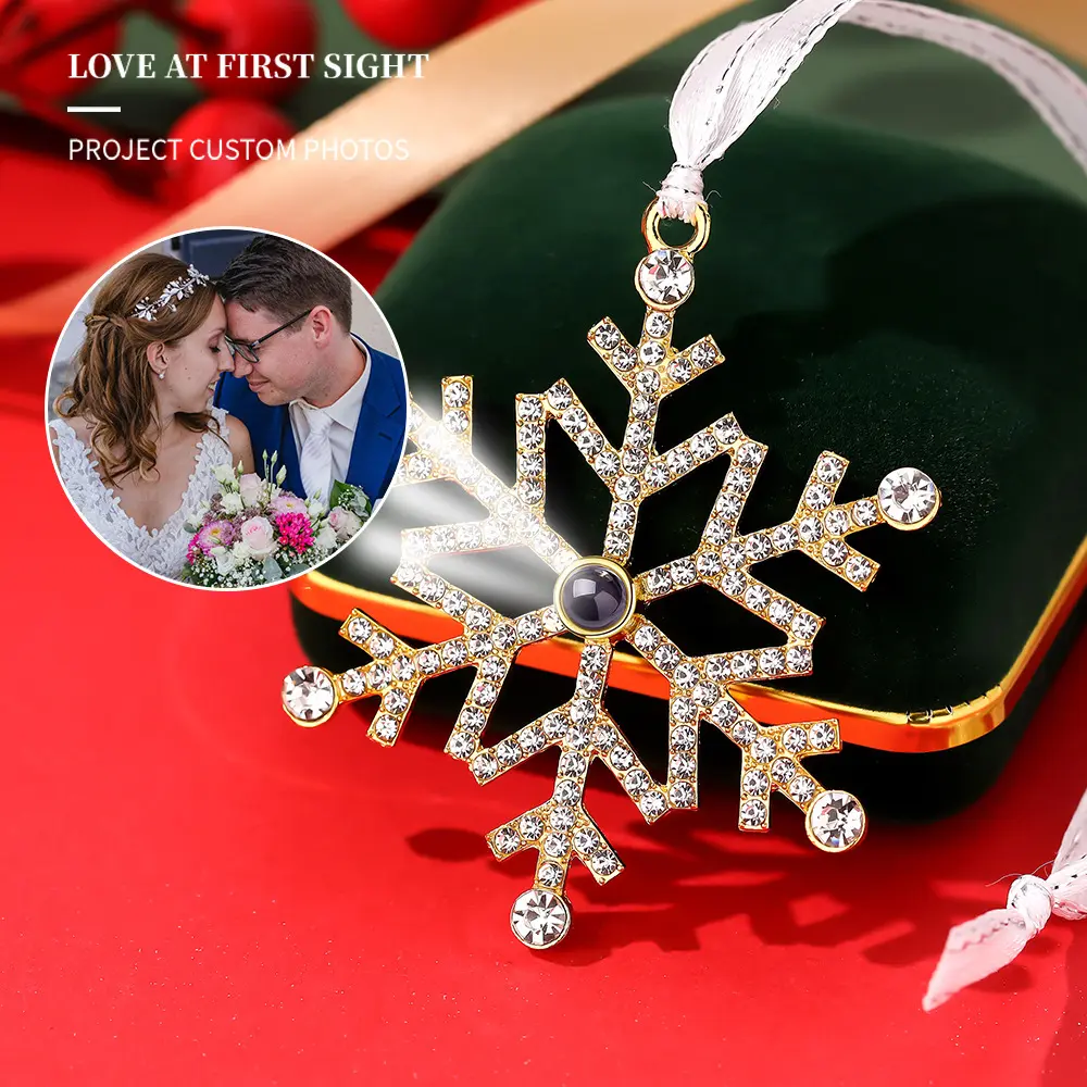 L&M Photo Customized Projection Pendant| Snowflake Christmas Ornament| Premium Fashionable & Versatile| Christmas/Birthday Gift for Parents & Loved Ones birthstones by month Crystal Amulet   gifts for girlfriend/mom/women   hip hop titanium steel pendant