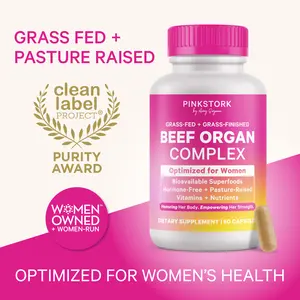 Pink Stork Beef Organ Supplement for Women | Liver, Heart, Ovary, Kidney, Uterus | Grass-Fed | Primal Multivitamin | Iron B12 CoQ10 Vitamin A | 1 Month Supply | Hormone + Energy | 60 Capsules , Vitamins for Women, Healthcare Supplement