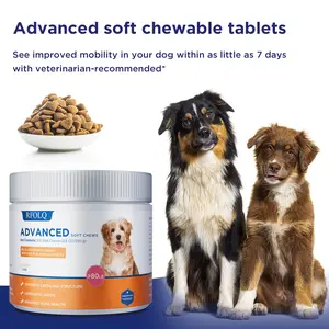 RFOLQ Premium Soft Chewables Hip Support Supplement (Suitable for Large Dogs) - 100 tablets per pack. Ingredients: Eggshell membrane (chicken), krill oil, hyaluronic acid, natural astaxanthin, vitamin D.