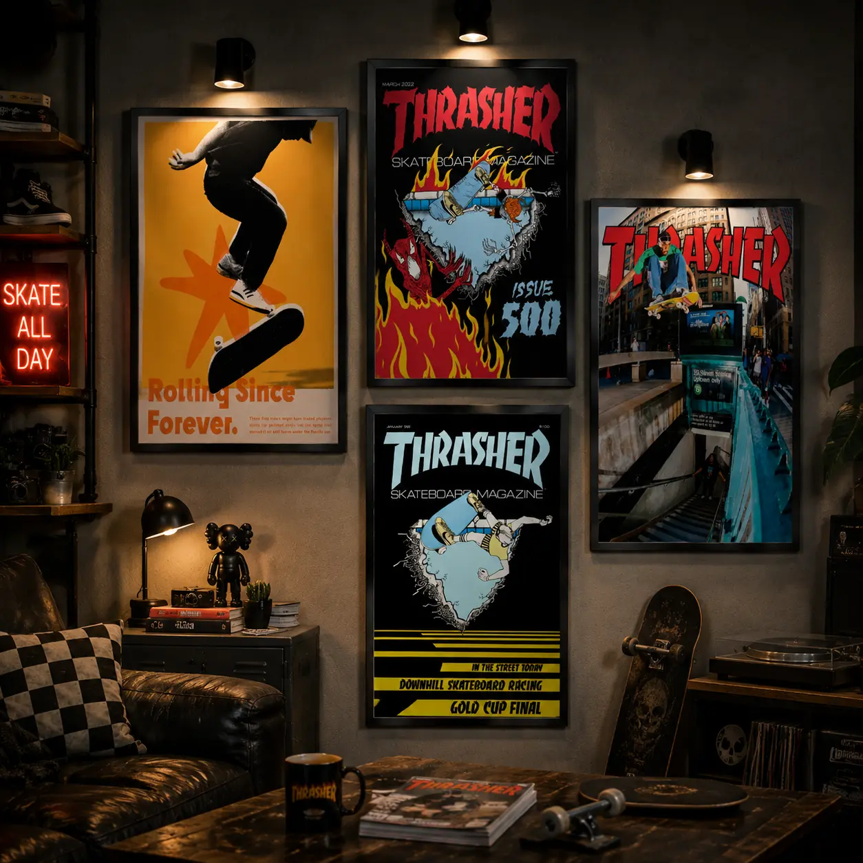 Thrasher Magazine Skater Poster - 90s Street Culture Artistic Graphic Print, Cool Design Wall Decor for Student Living Room, Home Supplies Wall Art