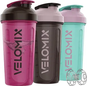 Velomix 3-Pack Protein Shaker Bottle With Wire Whisk for Shakes Leak Proof Stackable Dishwasher Safe Premium Quality Smart Price Built to Last