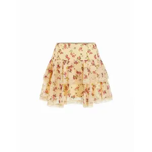 Cider Chiffon Mid Rise Floral Tiered Mini Skirt
