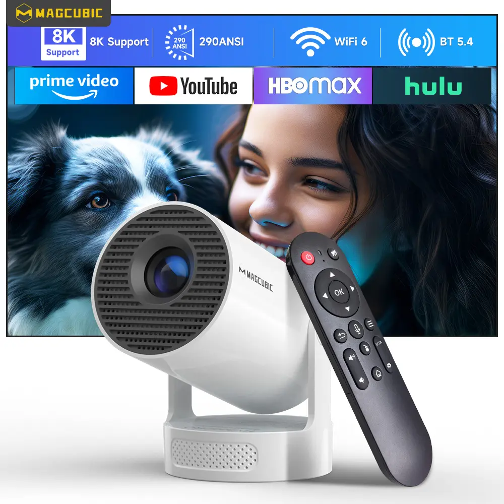 Magcubic HY300Pro+ Smart Projector 290ANSI 8K Decode Google Voice Assistant Android 14 Dual WiFi 6 Bluetooth 5.4 5W Speaker Automatic Vertical Correction 180° Rotation Portable for Home Theater and Outdoor Use #TikTokShopBackToSchool
