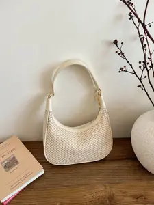 1 Piece Casual Versatile Straw Half Moon Bag, Simple Commute Handbag, Travel Crossbody Backpack, All Seasons Fashion Accessory