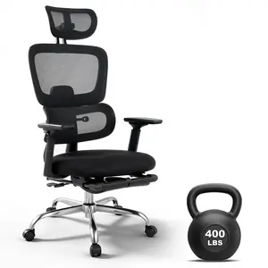 Ergonomic Mesh Gaming and Office Chair – High Back Support – 400lbs Capacity – 4D Turn over-style-Up Arms – 3D Adjustable Headrest – Lumbar & Leg Support – 3-Level Recline – Breathable Swivel PU Wheels