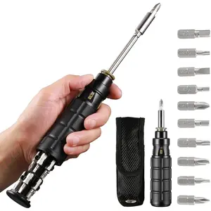 Ratcheting  10-in-1 Set with 10 Bits (Phillips, Flathead, Torx, Hex) and 1/4 Inch Nut Driver - Compact Multi-bit Tool Kit for  & Workshop
