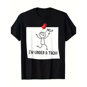 " Help! I'm Under a Tack!" Graphic T-Shirt - Breathable Short Sleeve, Humorous Cartoon Design, with Print, Perfect for Summer Casual Wear, Everyday Tshirt |   Playful Graphic Tee |   Comfortable Fit