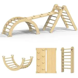 Large Pikler Triangle Set, 7-in-1 Toddler Climbing Toys Indoor, Wooden Montessori Climbing Set with Arch Ramp Ladder, Foldable Baby Jungle Gym Playground